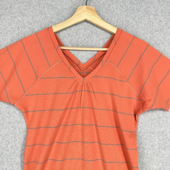Mountain Hardwear Shirt Womens XS Coral Pink Gray Striped Double V Neck - Picture 2 of 11